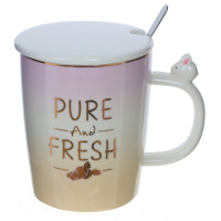 Кружка с крышкой и ложкой, 400 мл, L13 W9 H13 см, 4в.