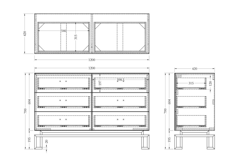 Комод с ящиками белый/золото