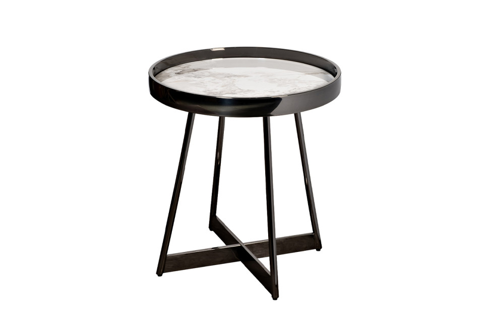 Столик журнальный белый керамогранит/черный хром