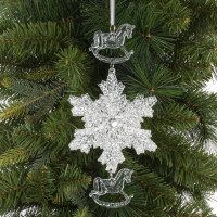 Украшение новогоднеe подвеска"Снежинка с лошадками", L11,5 W0,5 H24 см