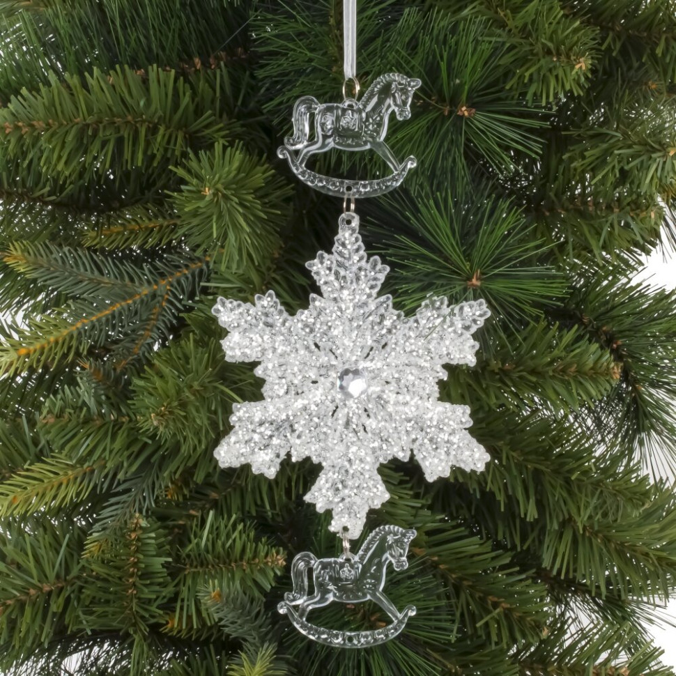 Украшение новогоднеe подвеска"Снежинка с лошадками", L11,5 W0,5 H24 см