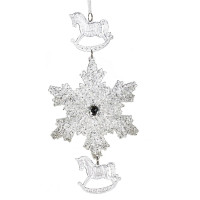 Украшение новогоднеe подвеска"Снежинка с лошадками", L11,5 W0,5 H24 см