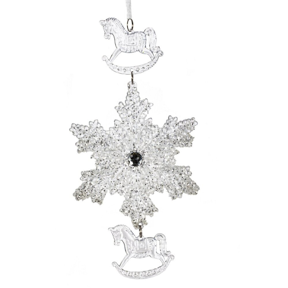Украшение новогоднеe подвеска"Снежинка с лошадками", L11,5 W0,5 H24 см