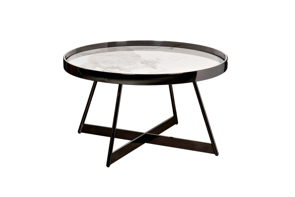 Стол журнальный белый керамогранит/черный хром