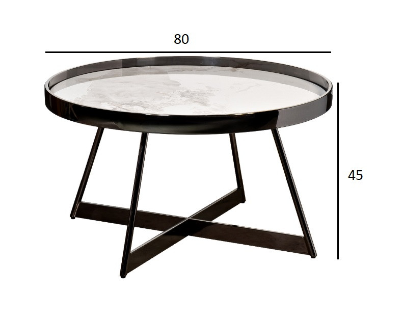 Стол журнальный белый керамогранит/черный хром