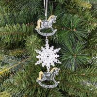 Украшение новогоднеe подвеска"Снежинка с лошадками", L6,5 W0,5 H18 см
