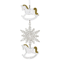 Украшение новогоднеe подвеска"Снежинка с лошадками", L6,5 W0,5 H18 см