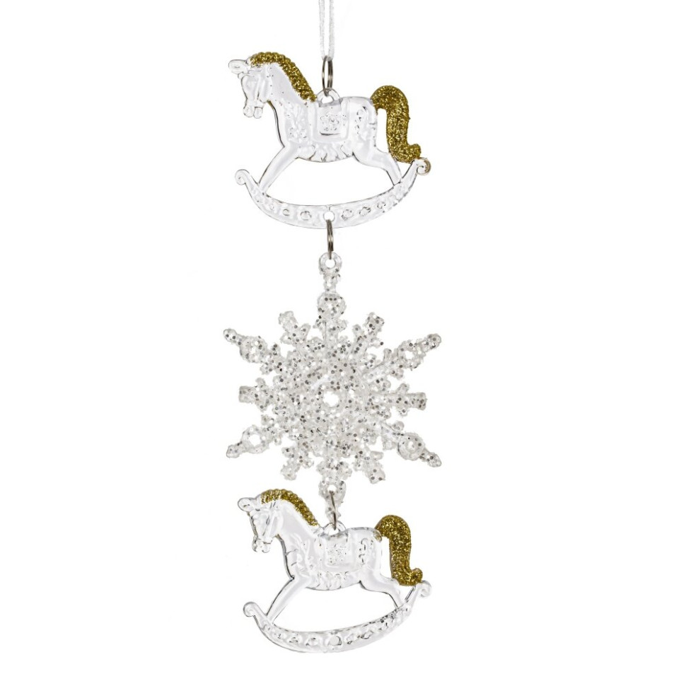 Украшение новогоднеe подвеска"Снежинка с лошадками", L6,5 W0,5 H18 см