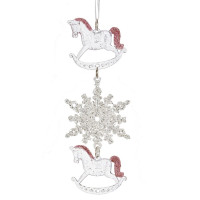 Украшение новогоднеe подвеска"Снежинка с лошадками", L6,5 W0,5 H18 см