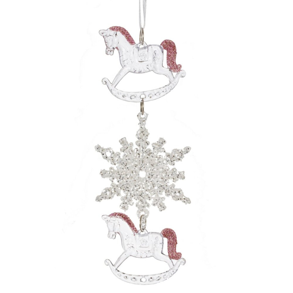 Украшение новогоднеe подвеска"Снежинка с лошадками", L6,5 W0,5 H18 см
