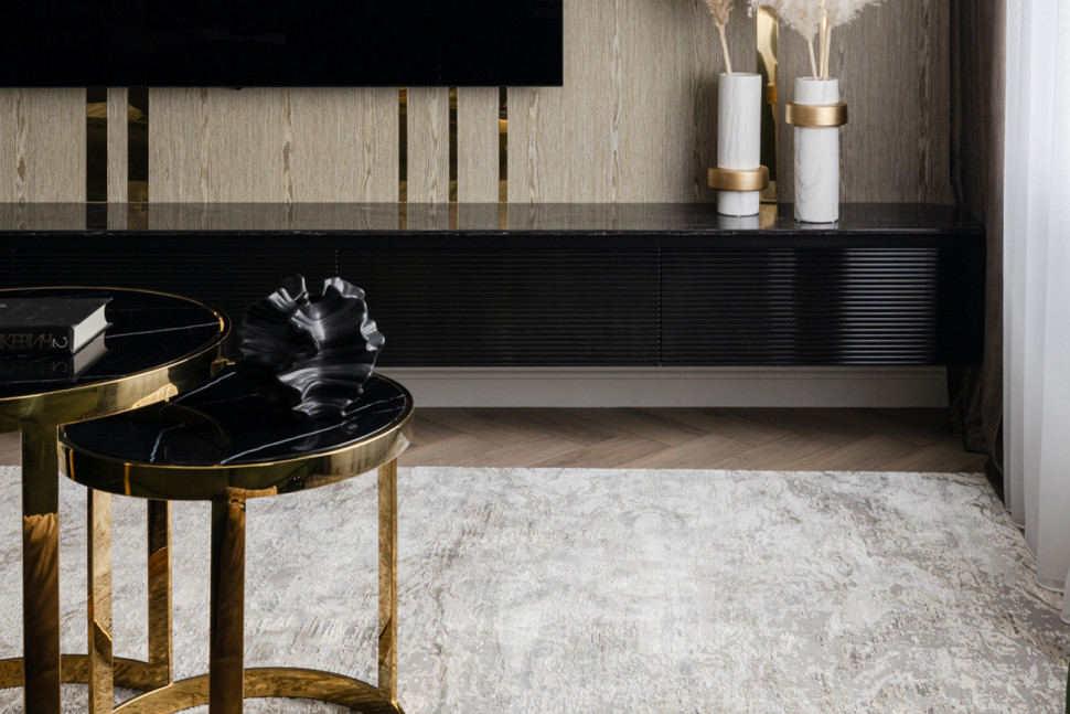 Набор из 2х журнальных столиков (стекло черный мрамор/золото)