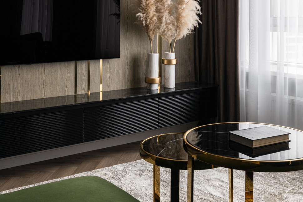 Набор из 2х журнальных столиков (стекло черный мрамор/золото)