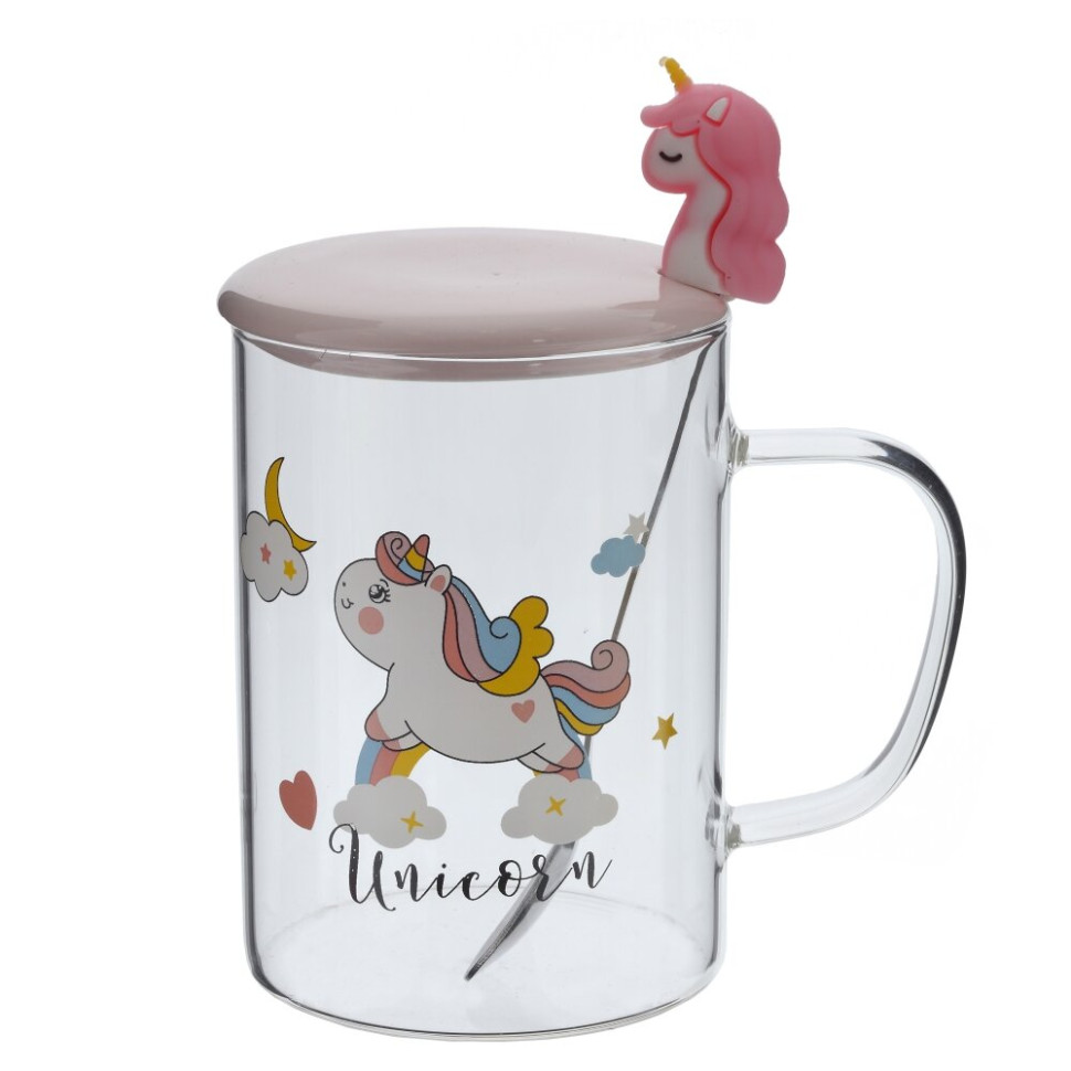 Кружка с крышкой и ложкой 450 мл, L8 W8 H11 см