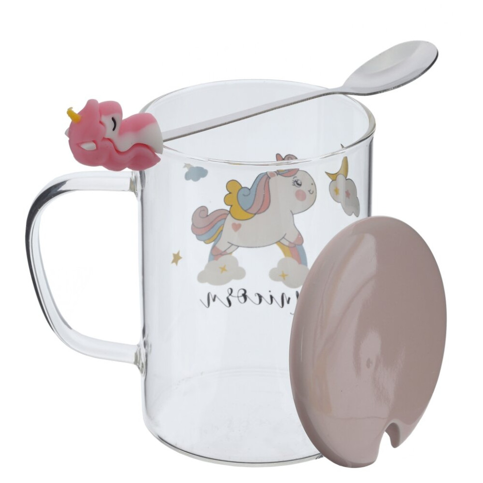 Кружка с крышкой и ложкой 450 мл, L8 W8 H11 см