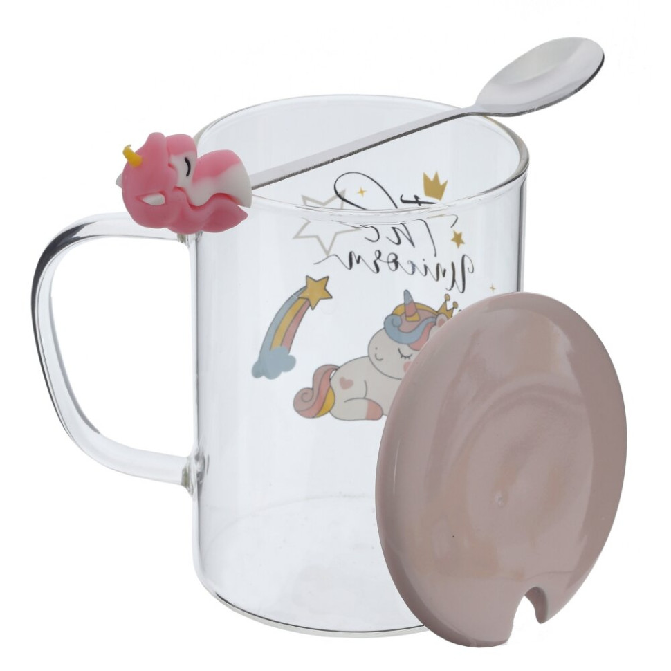 Кружка с крышкой и ложкой 450 мл, L8 W8 H11 см