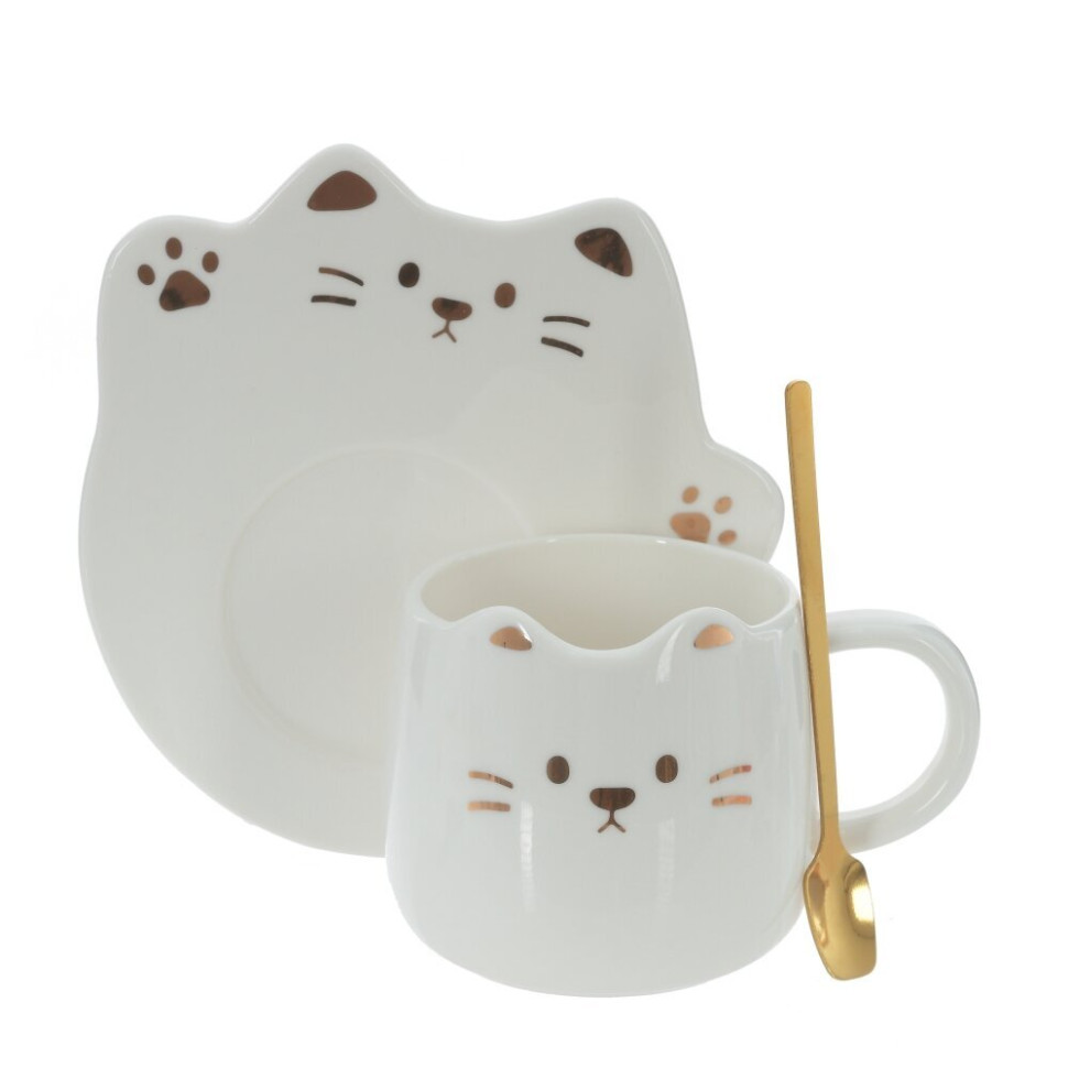 Кружка с блюдцем и ложкой, 300 мл, L16 W15 H10 см