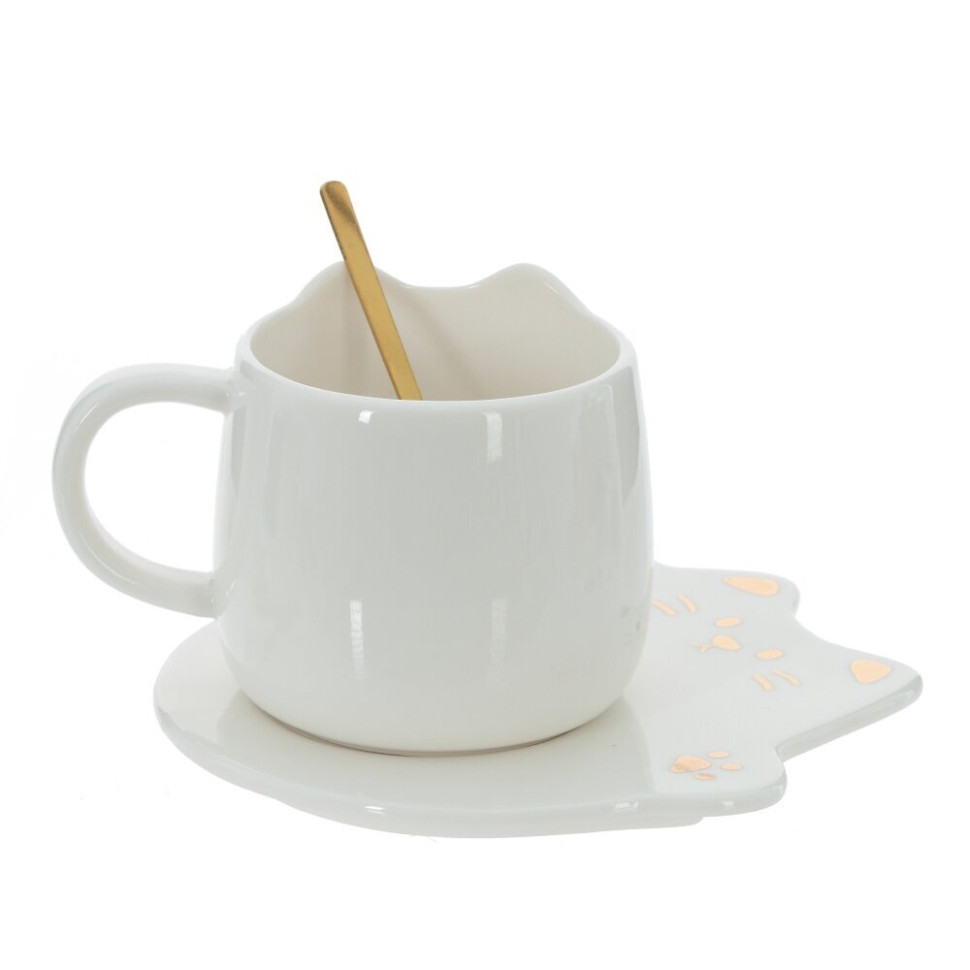 Кружка с блюдцем и ложкой, 300 мл, L16 W15 H10 см