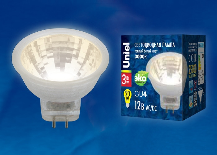 Лампочка светодиодная  LED-MR11-3W/WW/GU4 GLZ21TR Uniel