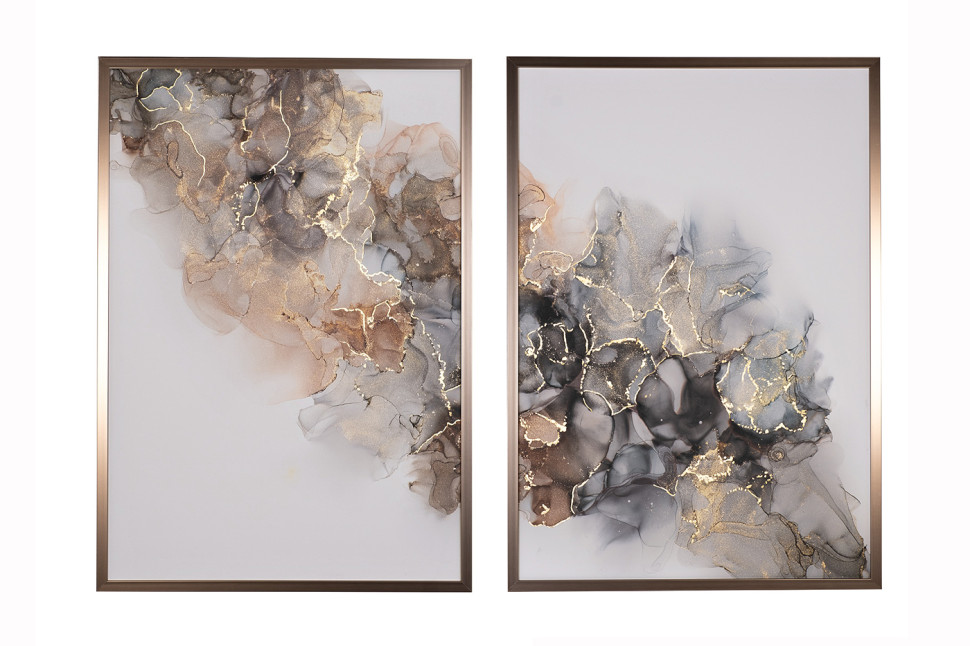 Постеры "Мраморный диптих-3" в багете латунь