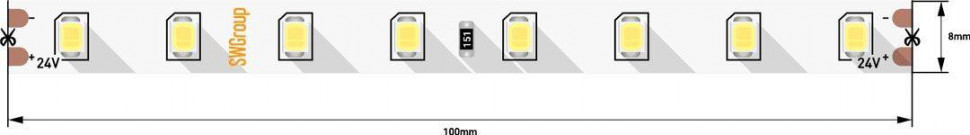 Светодиодная лента SWG 7,2W/m 80LED/m 2835SMD теплый белый 5M 003596
