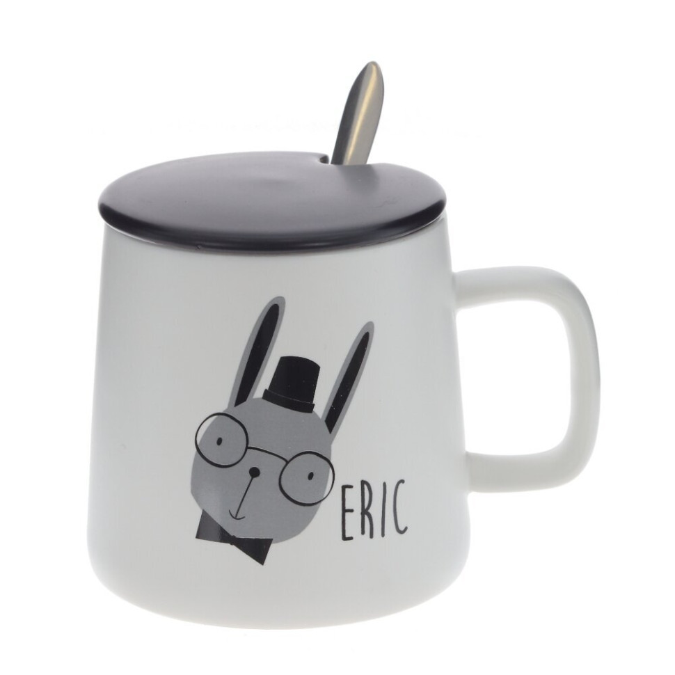 Кружка с крышкой и ложкой, 400 мл, L12 W9 H9 см