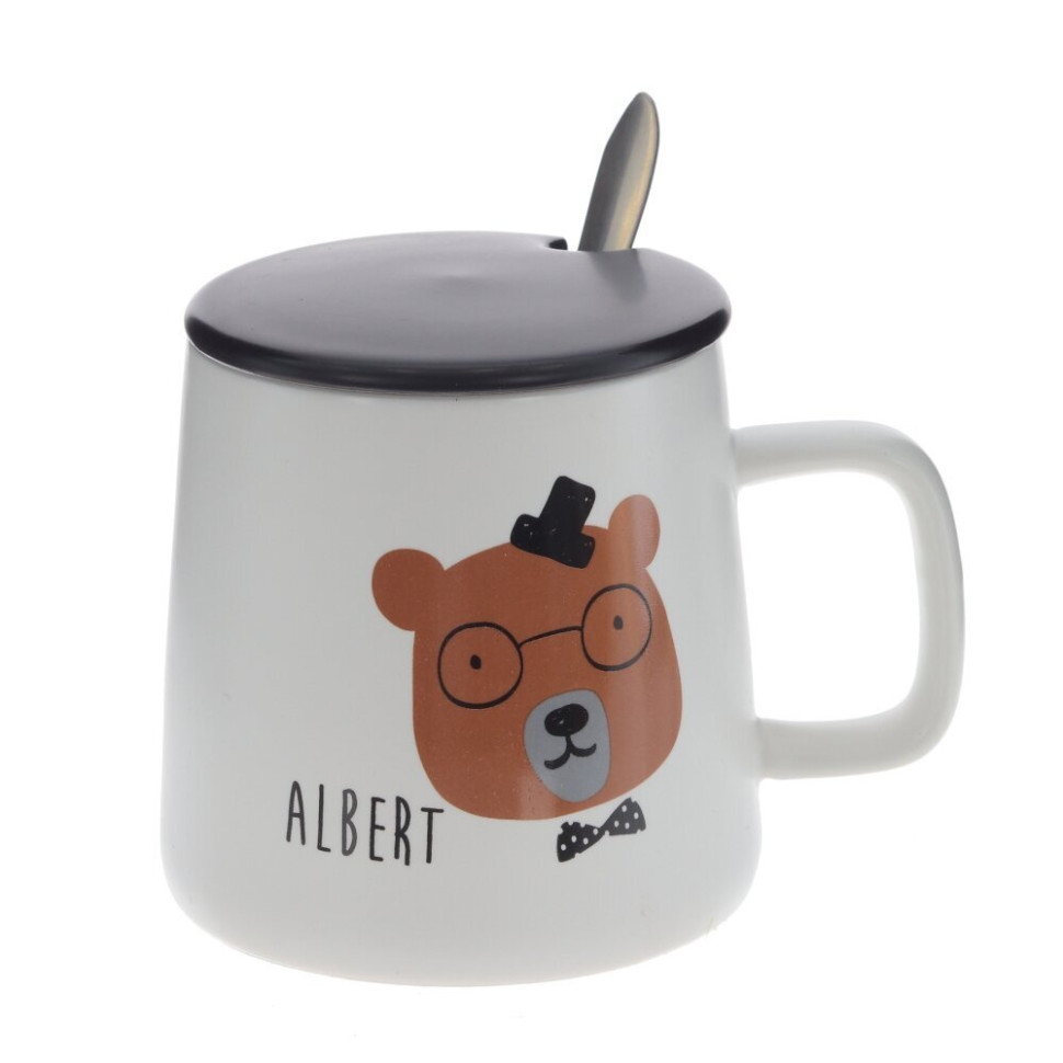 Кружка с крышкой и ложкой, 400 мл, L12 W9 H9 см