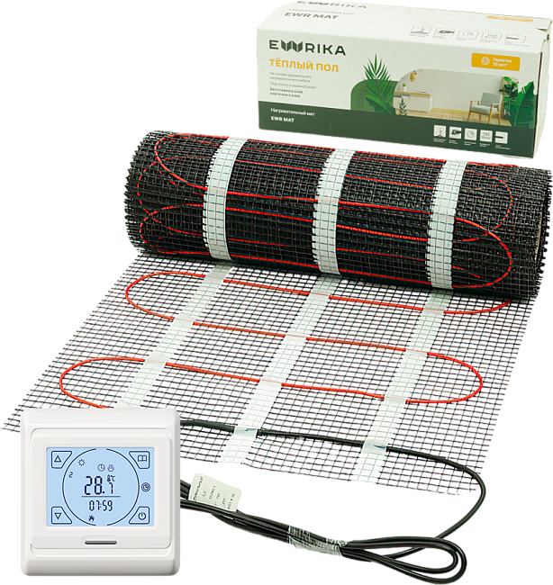 Комплект теплого пола Ewrika MAT EWR 150-3 с терморегулятором ТЕП91Б белым, сенсорным