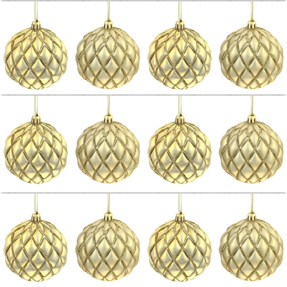 Набор из 12шт Украшение новогоднее Шар "Золотая сетка", D10 см, L43 W33 H10 см