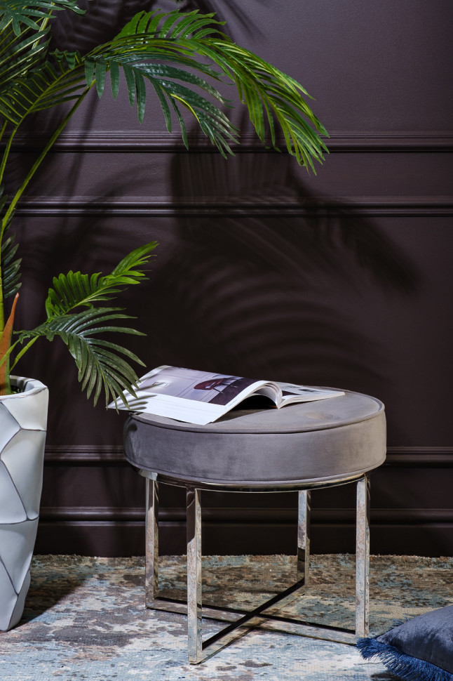 Пуф велюровый серый/хром