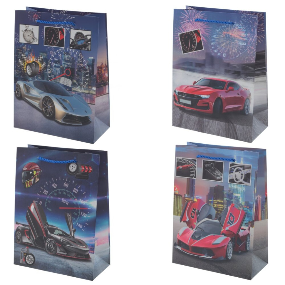 Пакет подарочный S (бумага 210г/м2, блок микс 12шт), L18 W9 H24 см, 4в.