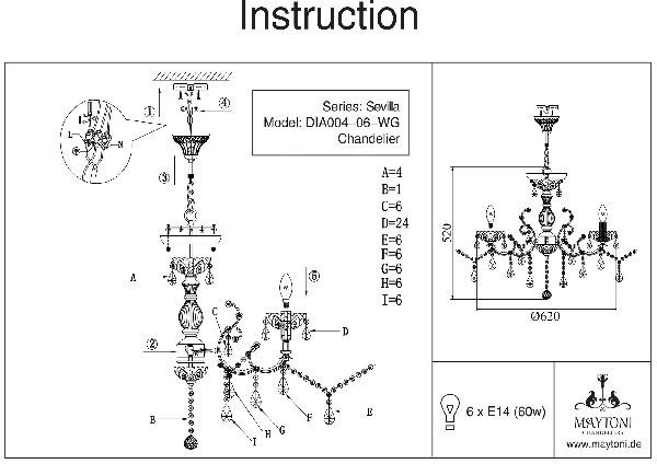 Подвесная люстра Sevilla DIA004-06-WG Maytoni