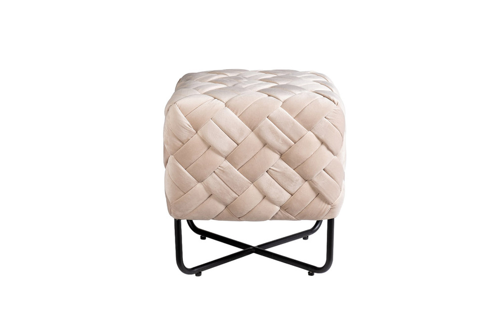 Пуф из плетеного велюра бежевый