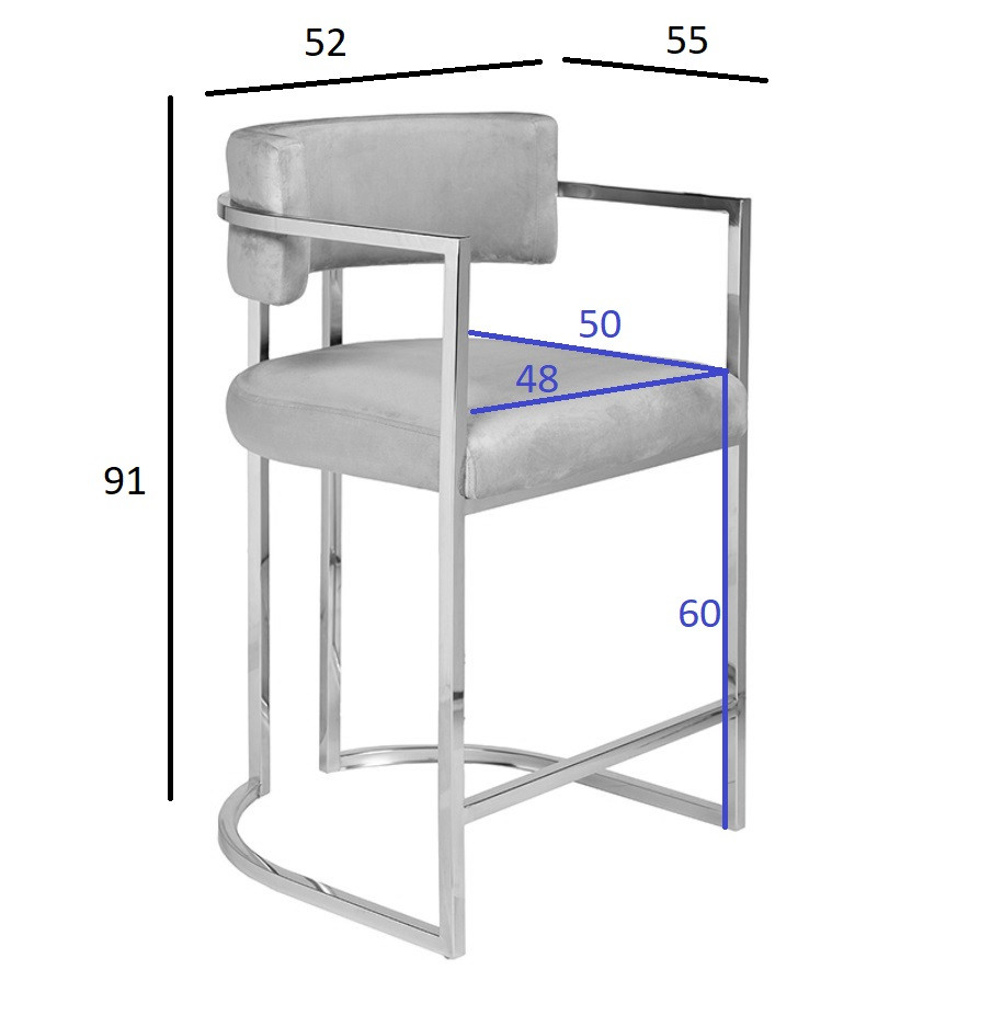 Стул барный велюровый серый/хром