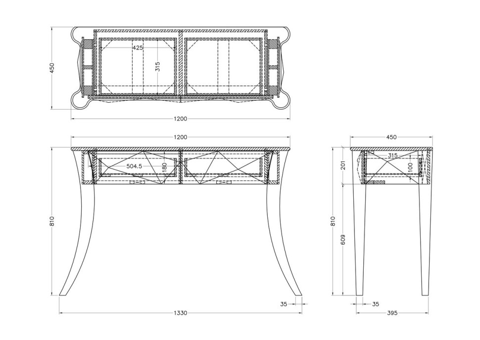 Консоль зеркальная с ящиками