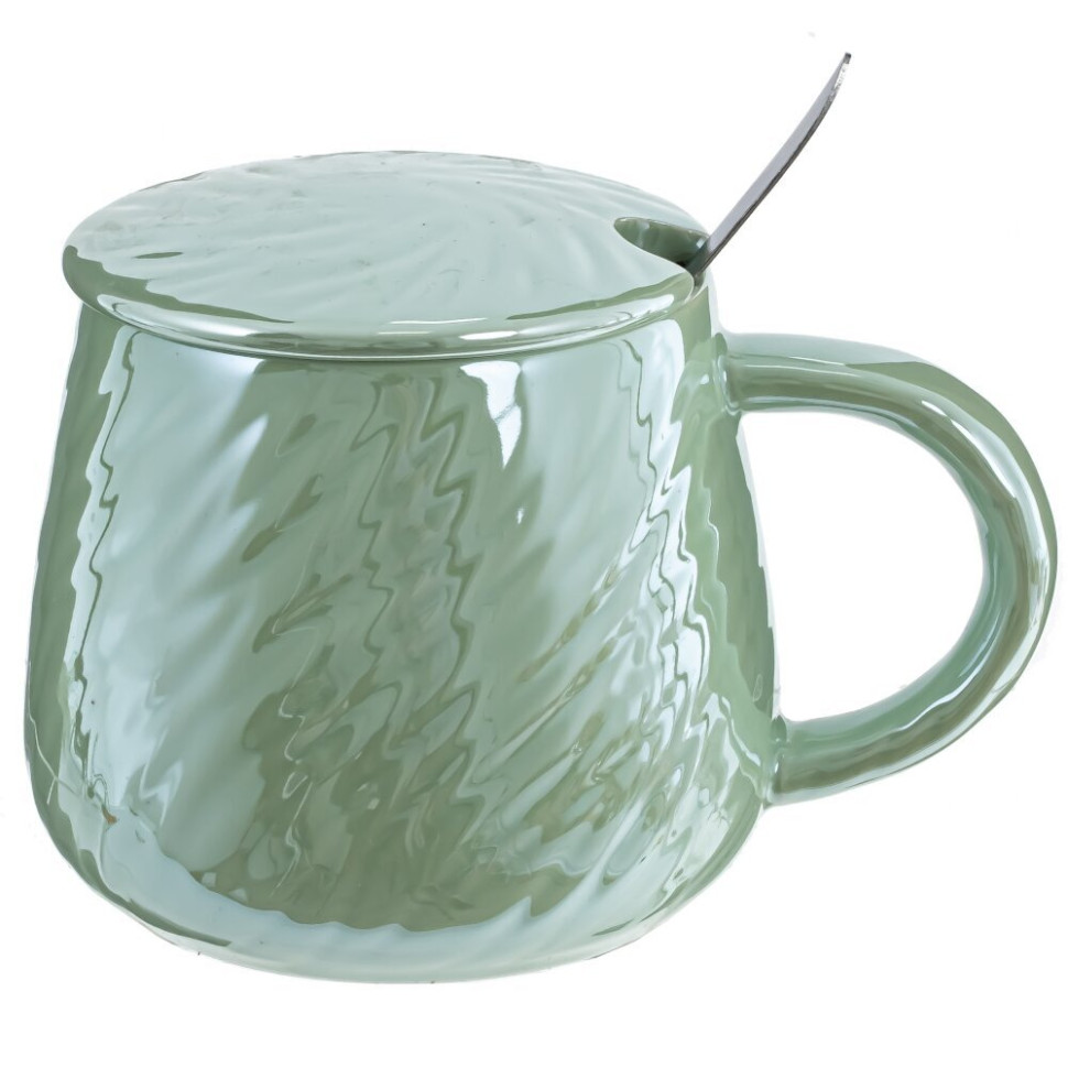 Кружка с крышкой и ложкой, 350 мл, L12,5 W9,5 H9 см