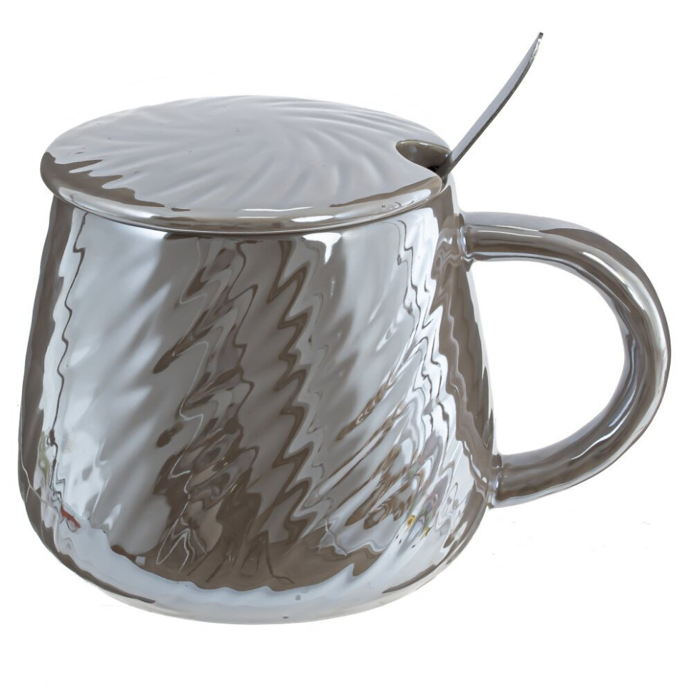 Кружка с крышкой и ложкой, 350 мл, L12,5 W9,5 H9 см