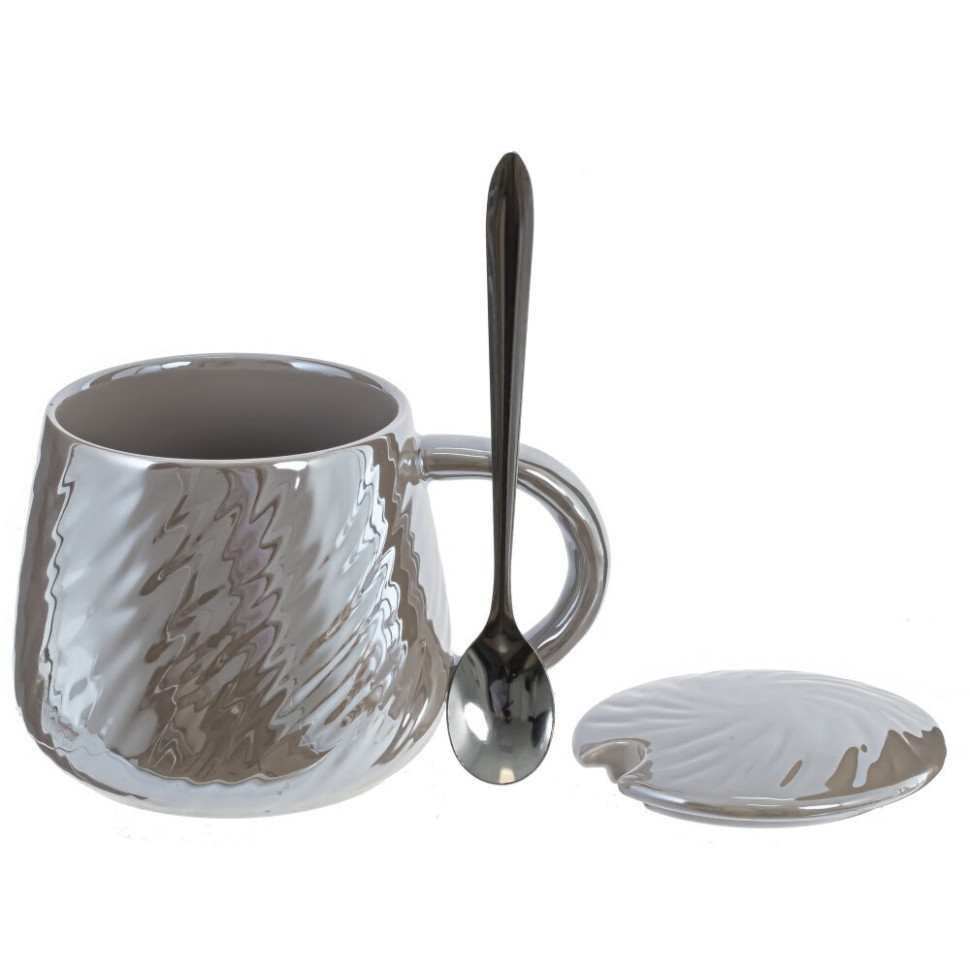 Кружка с крышкой и ложкой, 350 мл, L12,5 W9,5 H9 см