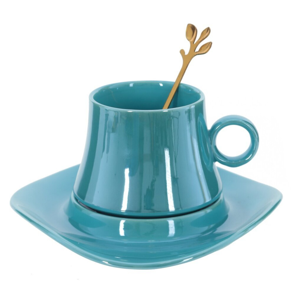 Кружка с блюдцем и ложкой, 200 мл, L16 W15,5 H8,5 см