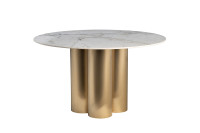 Стол обеденный круглый керамогранит белый/матовое золото