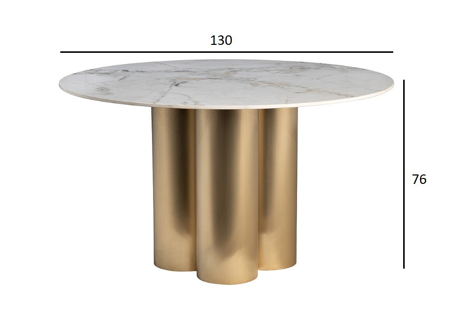 Стол обеденный круглый керамогранит белый/матовое золото