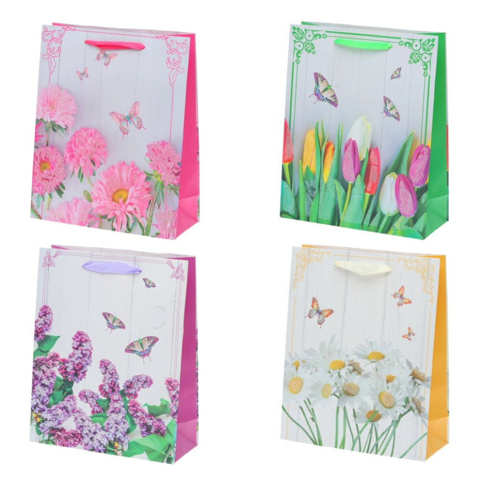 Пакет подарочный M (бумага 210г/м2, блок микс12шт), L26 W10 H32 см, 4в.