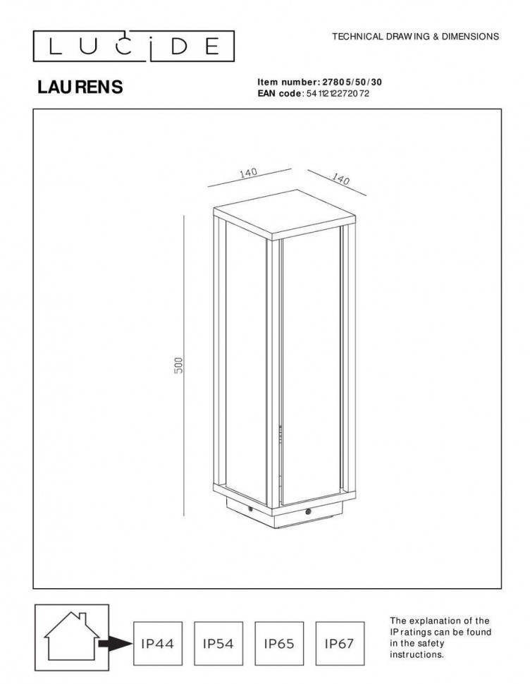 Уличный светильник Lucide Laurens 27805/50/30