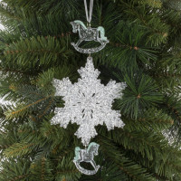 Украшение новогоднеe подвеска"Снежинка с лошадками", L11,5 W0,5 H24 см,