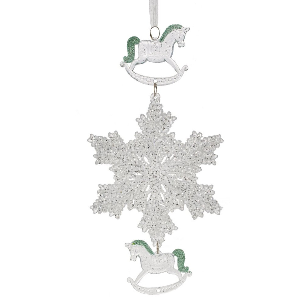 Украшение новогоднеe подвеска"Снежинка с лошадками", L11,5 W0,5 H24 см,