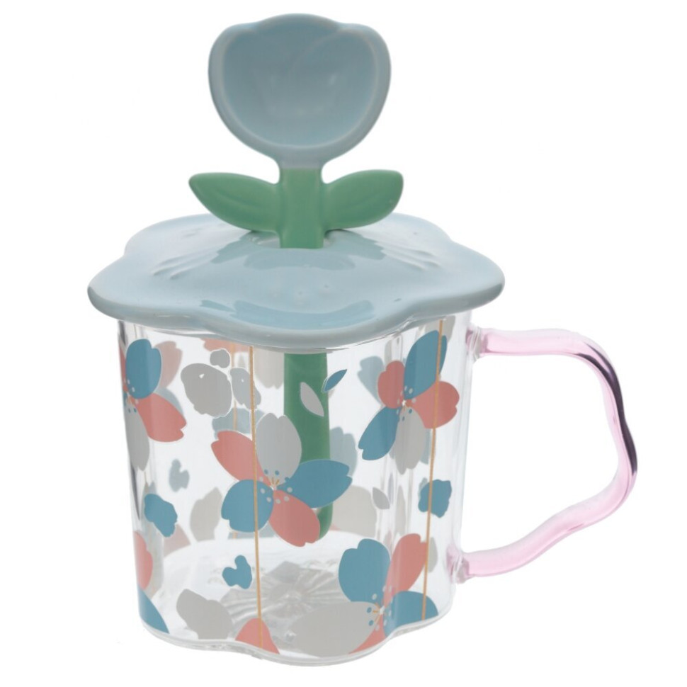 Кружка с крышкой и ложкой, 450 мл, L14 W11 H10,5 см