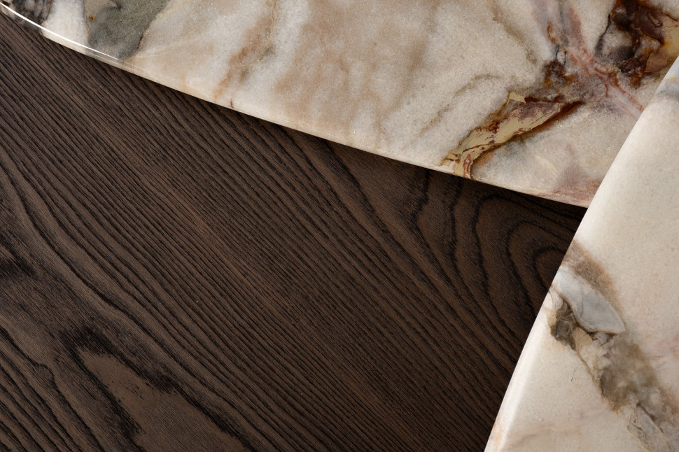 Стол журнальный мраморный/темный шпон