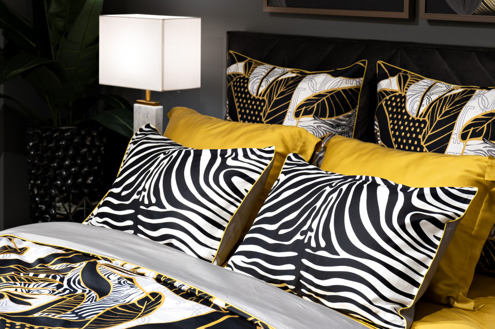 Комплект постельного белья "Тропики" зебра/серый полуторный с наволочками 50х70см