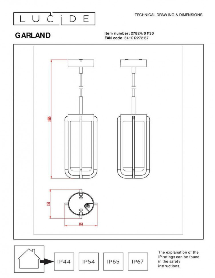 Уличный подвесной светильник Lucide Garland 27824/01/30