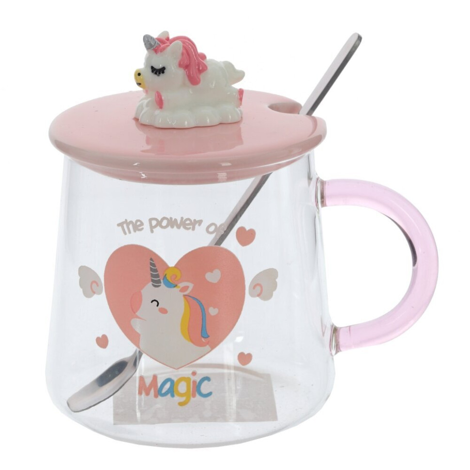 Кружка с крышкой и ложкой, 400 мл, L12,5 W9 H12 см