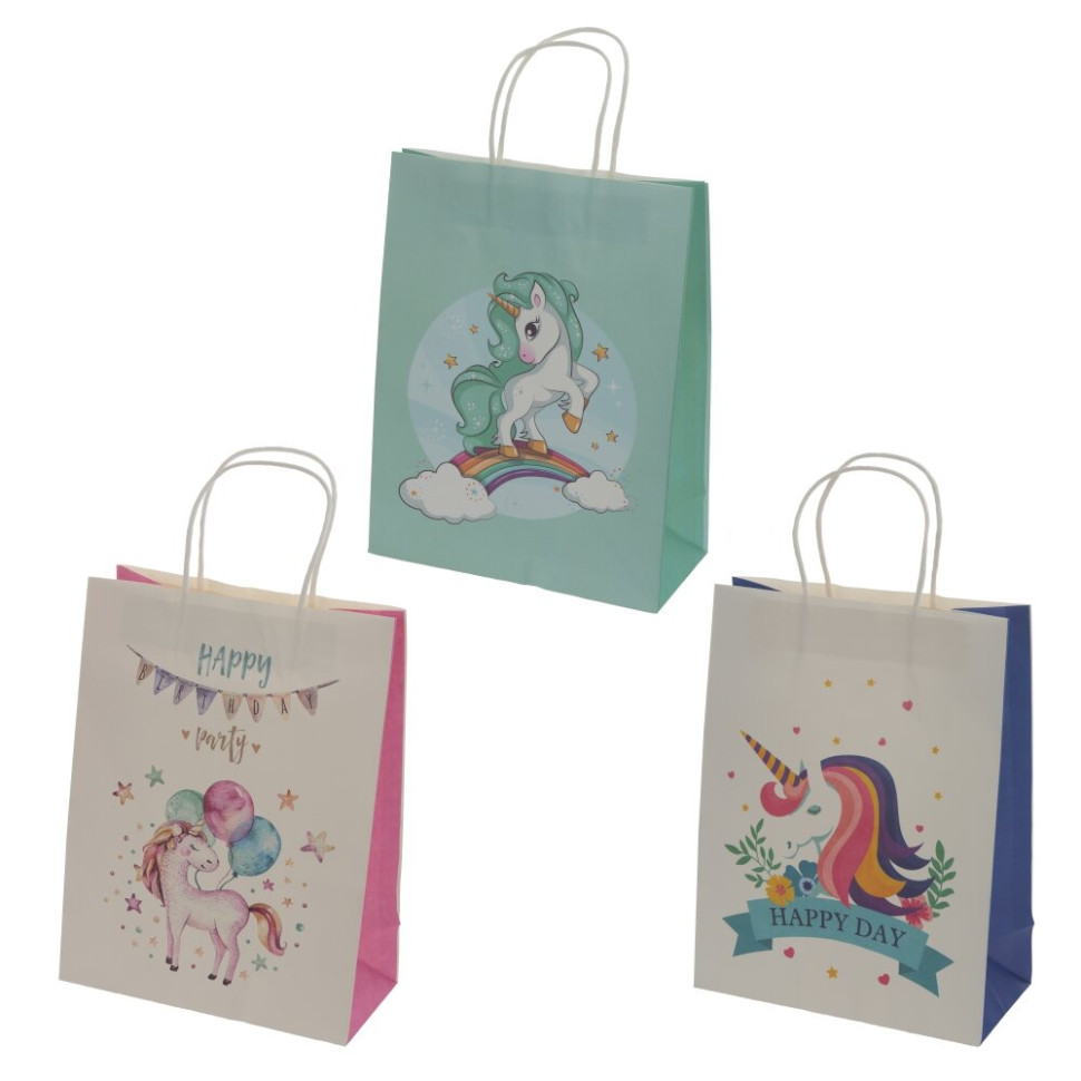 Пакет подарочный M (бумага 120г/м2, блок 12шт), L21,5 W10 H28 см, 3в.